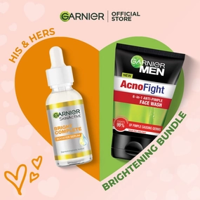 Garnier His & Hers Brightening Bundle - Vitamin C Serum 30ml   Men Acno Fight Facewash 50ml