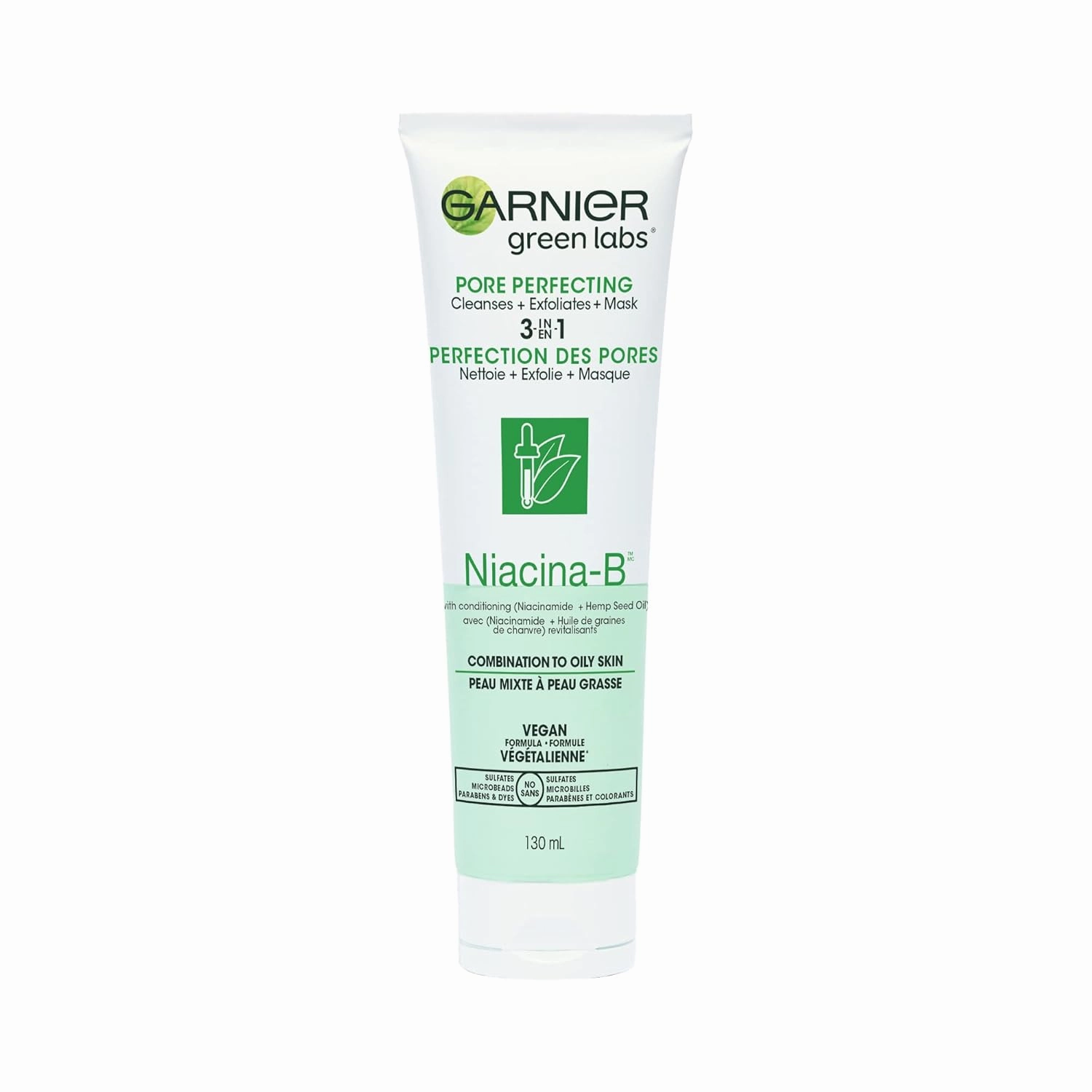 Garnier SkinActive Green Labs Canna-B Pore Perfecting 3-in-1 Face Wash Exfoliator Mask with Niacinamide Vitamin B3 Cannabis Sativa Seed Oil for Combination to Oily Skin 4.4 Fl Oz (Packaging May Vary),