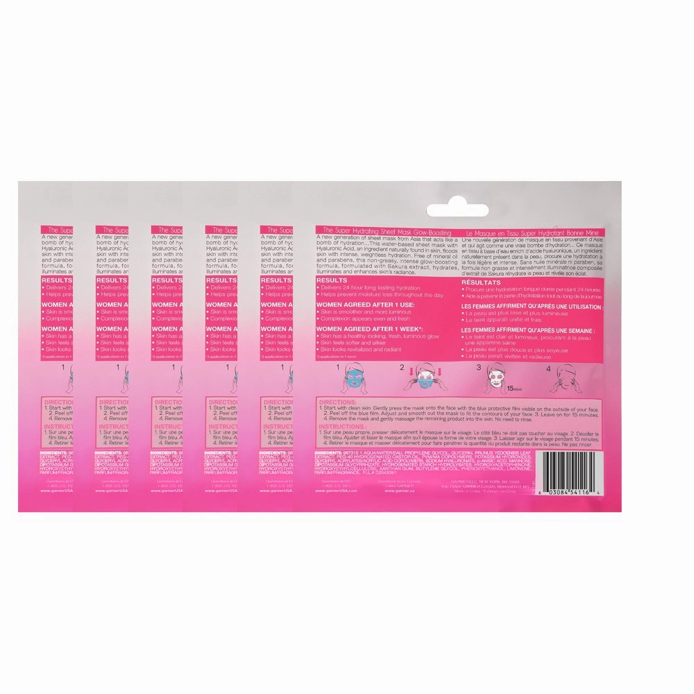 Garnier SkinActive Super Hydrating Sheet Mask, Glow-Boosting, 6 Count