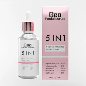 Geo Facial - Serum 5 in 1 - Facial serum with hialuronic acid, vitamin E, Vitamin C, Collagen, Niacinamide avoid acne, dark spots, correct skin tone, maximum hidration
