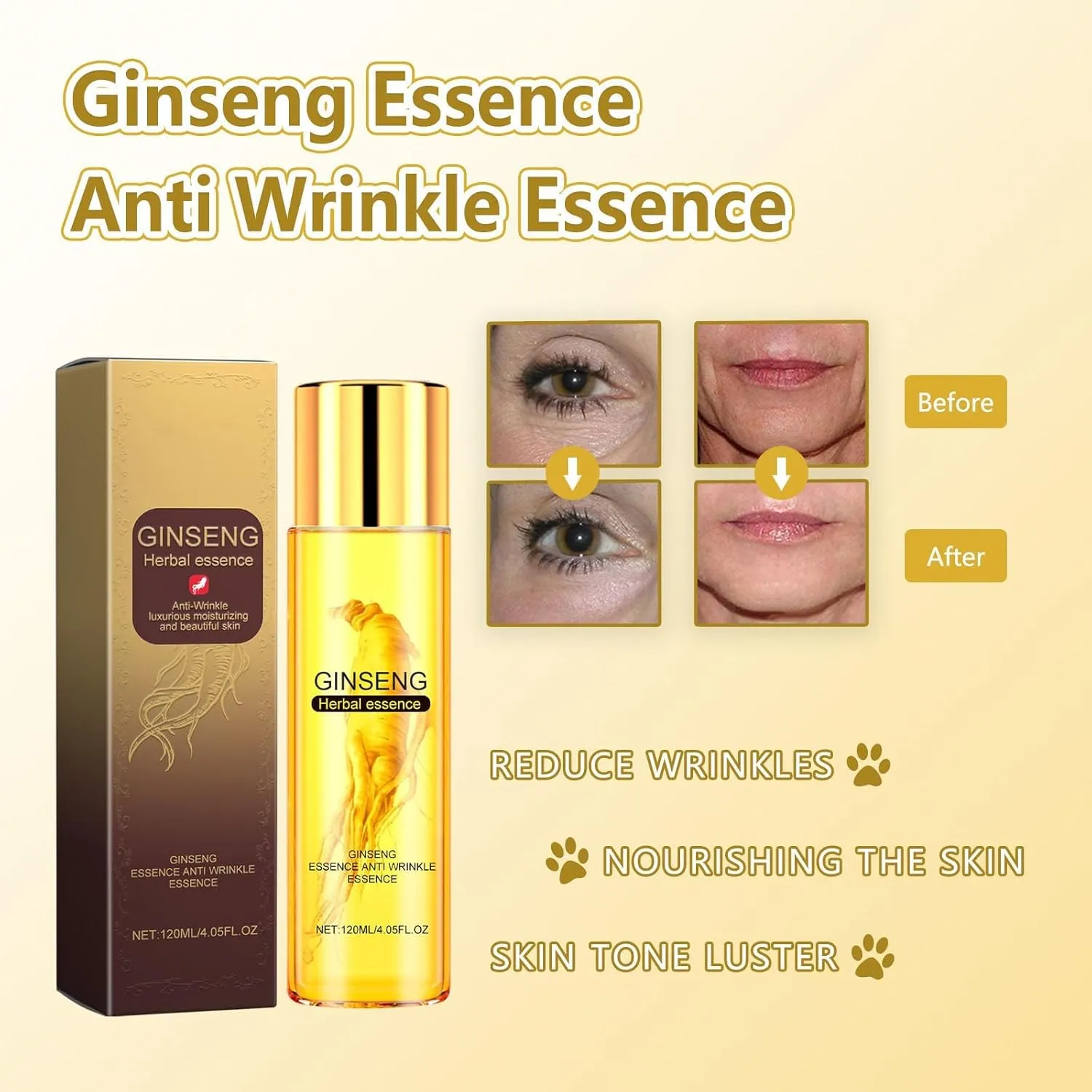 Ginseng Extract Peptide Anti Wrinkle Firming, Ginseng Extract Anti Wrinkle Original Essence Oil, Anti Collagen Loss, Ginseng Facial Anti Wrinkle Essence (3PC)