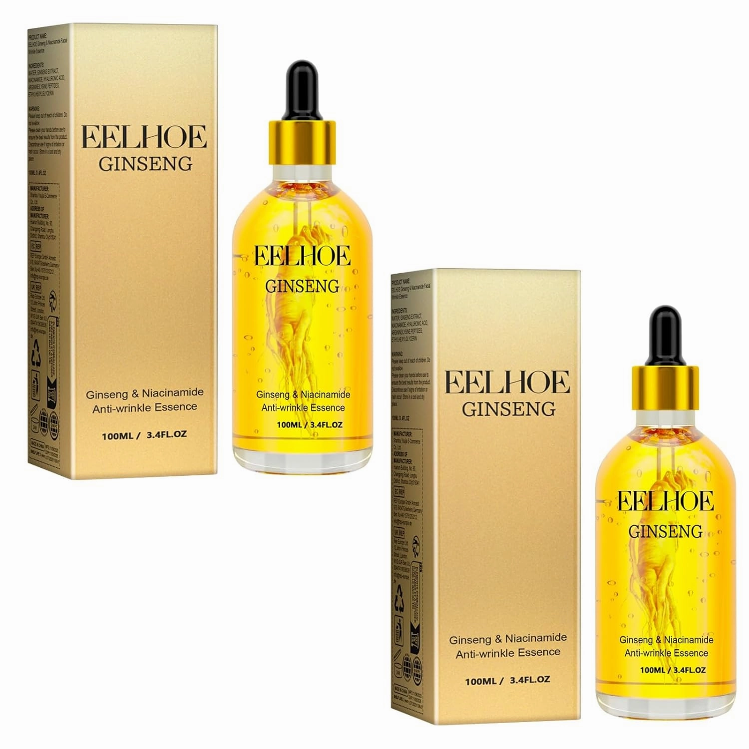 Ginseng & Niacinamide Anti-Wrinkle Essence, Anti-Aging Facial Serum, Hydrating Skin Repair Treatment, Anti-Aging Skin Repair Serum for Lines and Wrinkles (100ml x 2)