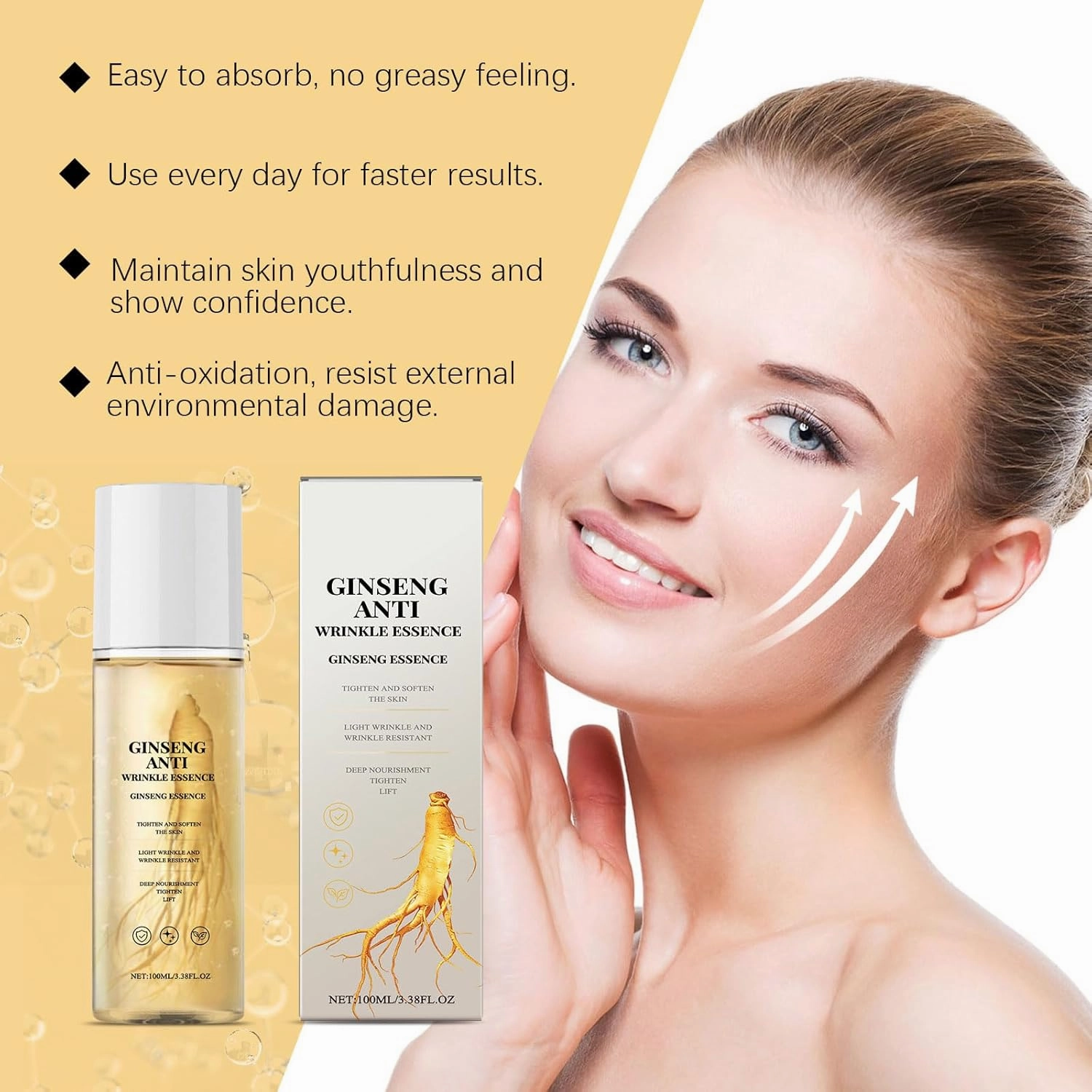 Ginseng Essence Anti Wrinkle Essence, Ginseng Extract Anti Wrinkle Serum, Ginseng Essence Water, for All Skin Types, Skin Firming & Rejuvenation (3PCS)
