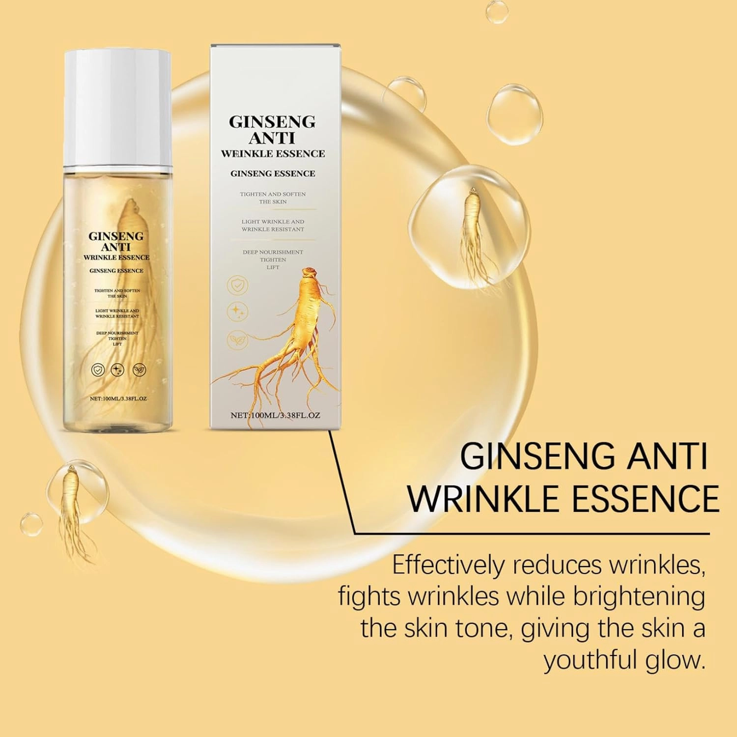 Ginseng Essence Water, Natural Ginseng Anti-Aging Hydrating Essence Water, Ginseng Essence Anti Wrinkle Essence, Ginseng Extract Anti Wrinkle Liquid Serum, Moisture & Wrinkle Care for Skin (100g, 3PC)
