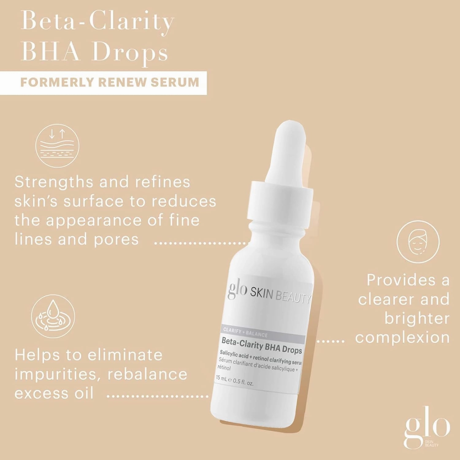 Glo Skin Beauty Beta-Clarity BHA Drops, Travel Size - Salicylic Acid   Retinol Clarifying Serum, Helps Refine & Rebalance for a Clearer, Brighter Complexion