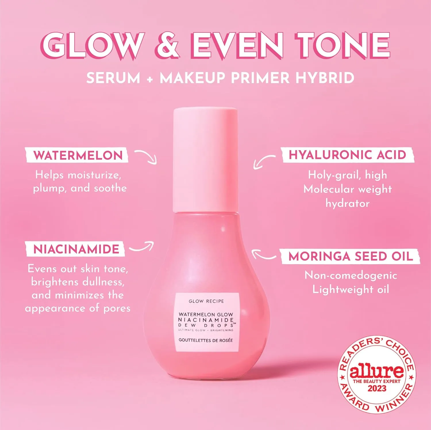Glow Recipe Niacinamide Dew Drops Face Serum - Hydrating Korean Skincare & Illuminating Makeup Primer for Dewy, Glass Skin - Hyaluronic Acid Serum for Brightening, Plumping & Highlighting (40ml)