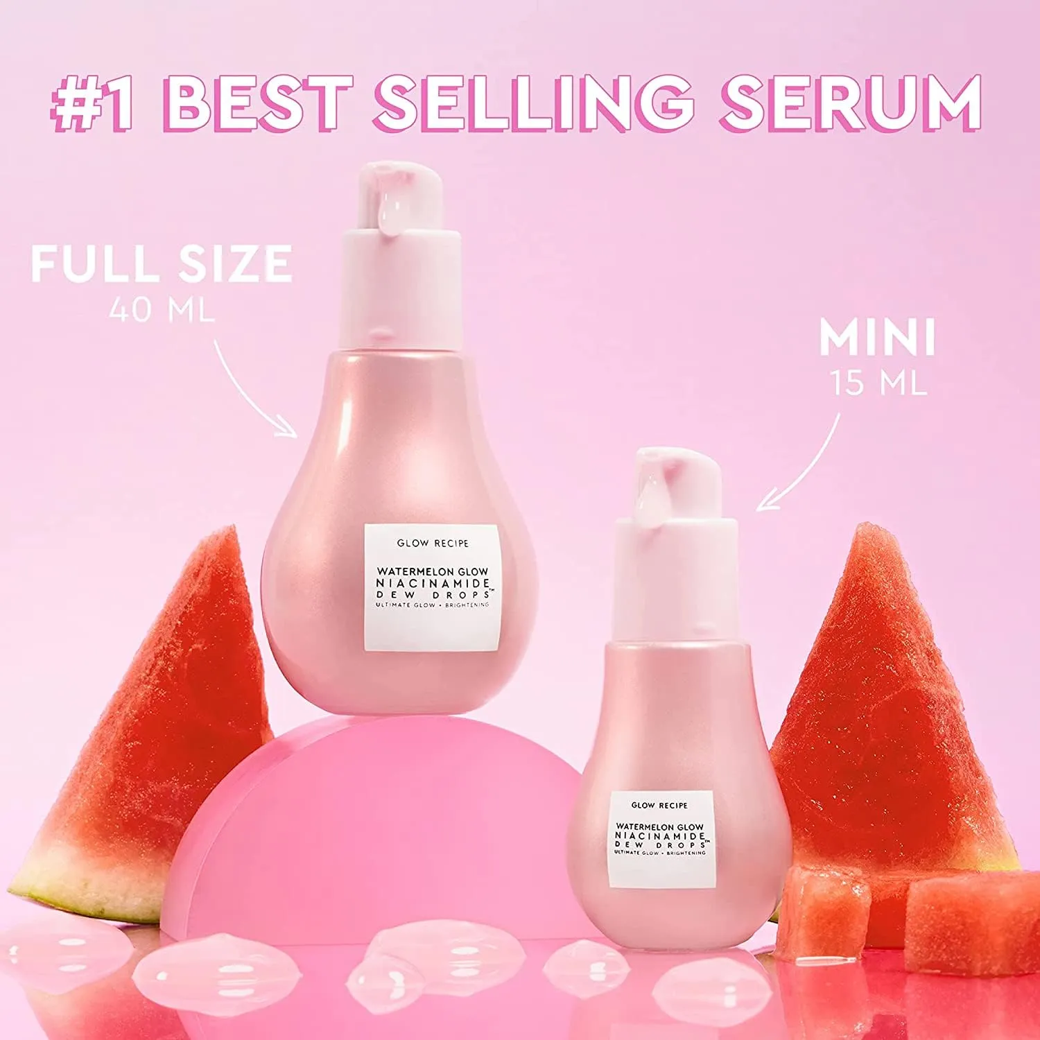 Glow Recipe Watermelon Niacinamide Dew Drops, Travel Size - Brightening, Plumping Hydrating Face Serum, Makeup Primer   Liquid Highlighter with Hyaluronic Acid - Dewy & Glowing Korean Skin Care (15ml)