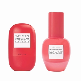 Glow Recipe Blur & Smooth Duo - Strawberry BHA Pore Smooth Blur Drops   Strawberry Smooth AHA BHA Salicylic Acid Serum (30 ml/ea)