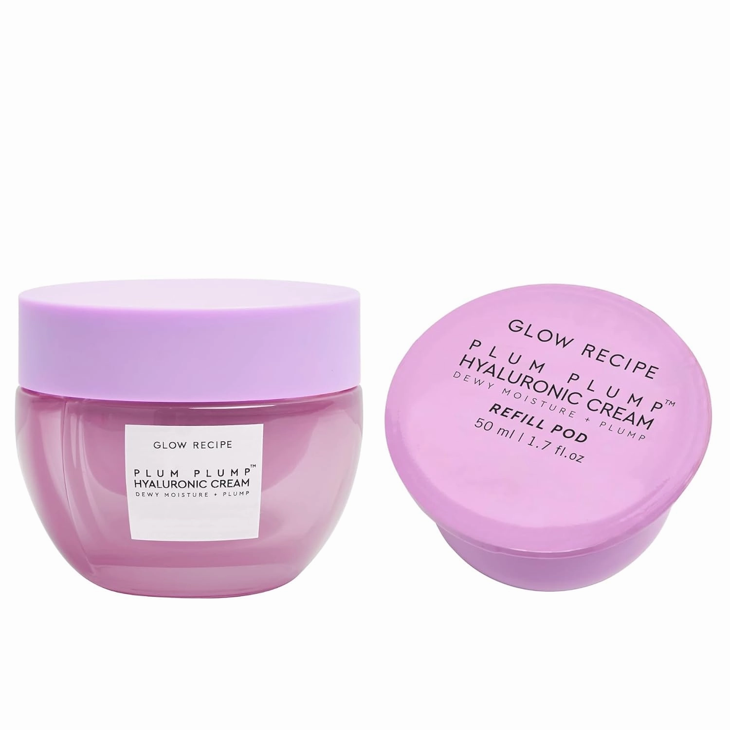 Glow Recipe Plum Plump Hyaluronic Acid Face Cream (50 ml)   Refill Pod (50 ml) - Dewy Glow Hydrating Skin Moisturizer to Plump, Balance & Brighten Skin - With Refillable Eco Pod to Replenish Cream Jar