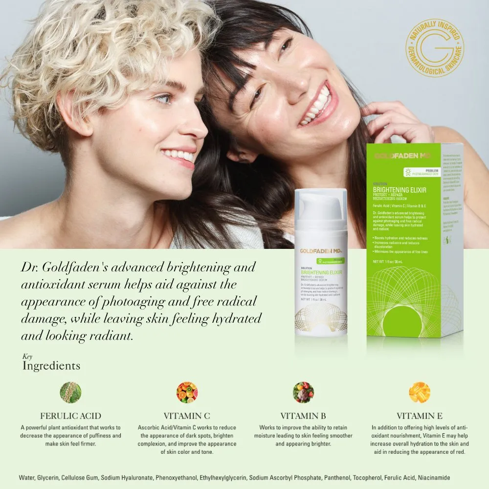 GOLDFADEN MD Brightening Elixir | Serum w/Vitamin C, Ferulic Acid, Vitamin B & Vitamin E | Helps Aid Against The Appearance Of Photoaging | Leaves Skin Feeling Hydrated & Looking Radiant 1fl oz
