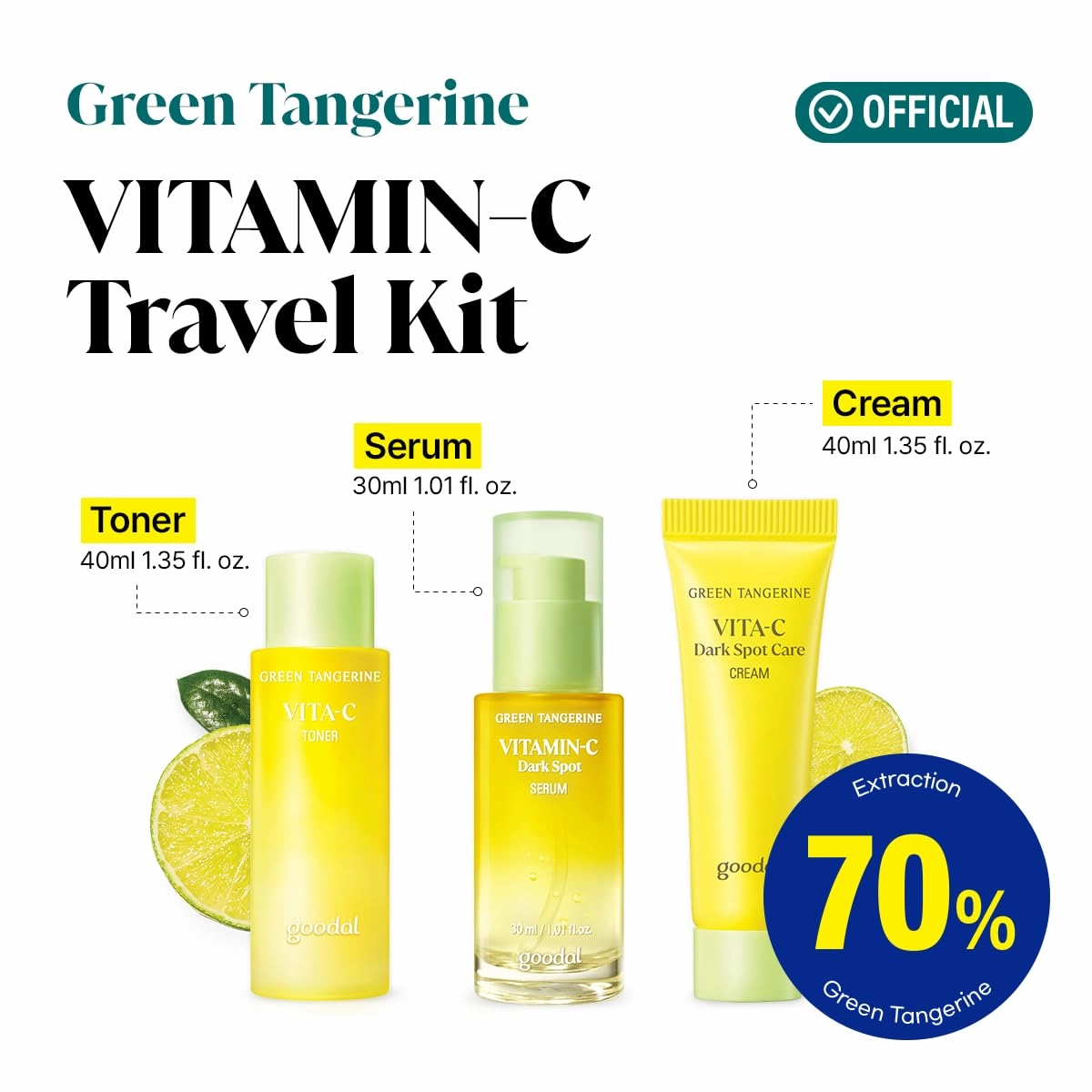 GOODAL Green Tangerine Vitamin C Travel Size, Summer Skincare Set, Gift Set, Trial Kits, Serum & Toner & Cream Korean Skincare Sets
