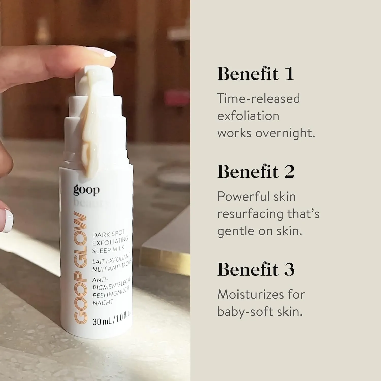 goop Beauty Sleep Milk Serum | Intense Face Exfoliator to Smooth Uneven Texture, Wrinkles, & Pores | Glycolic Acid & Hyaluronic Serum | Dark Spot Corrector | 1 fl oz