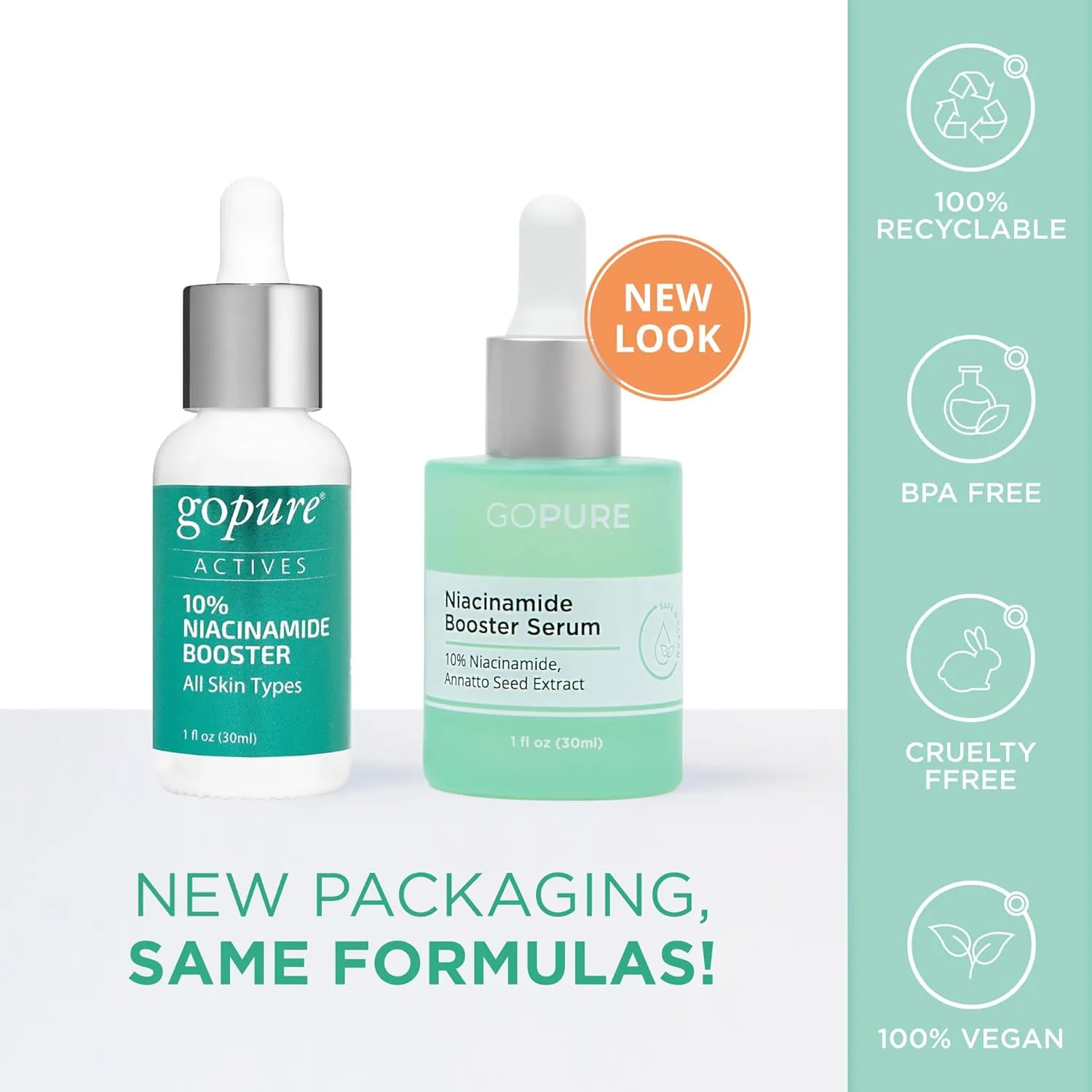 goPure 10% Niacinamide Serum Booster - Redness Reducing Skin Care, Reduces the Look of Skin Discoloration and Large Pores in Soothing Formula with Natural Extracts to Even Skin Tone - 1 fl oz