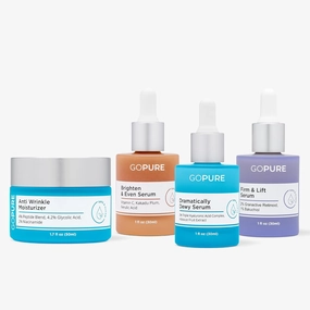 GOPURE Skincare Essentials Set - 4 Piece Routine Includes Vitamin C Serum, Retinol Serum, Hyaluronic Acid and Anti Wrinkle Moisturizer - Brighten, Firm and Hydrate Skin