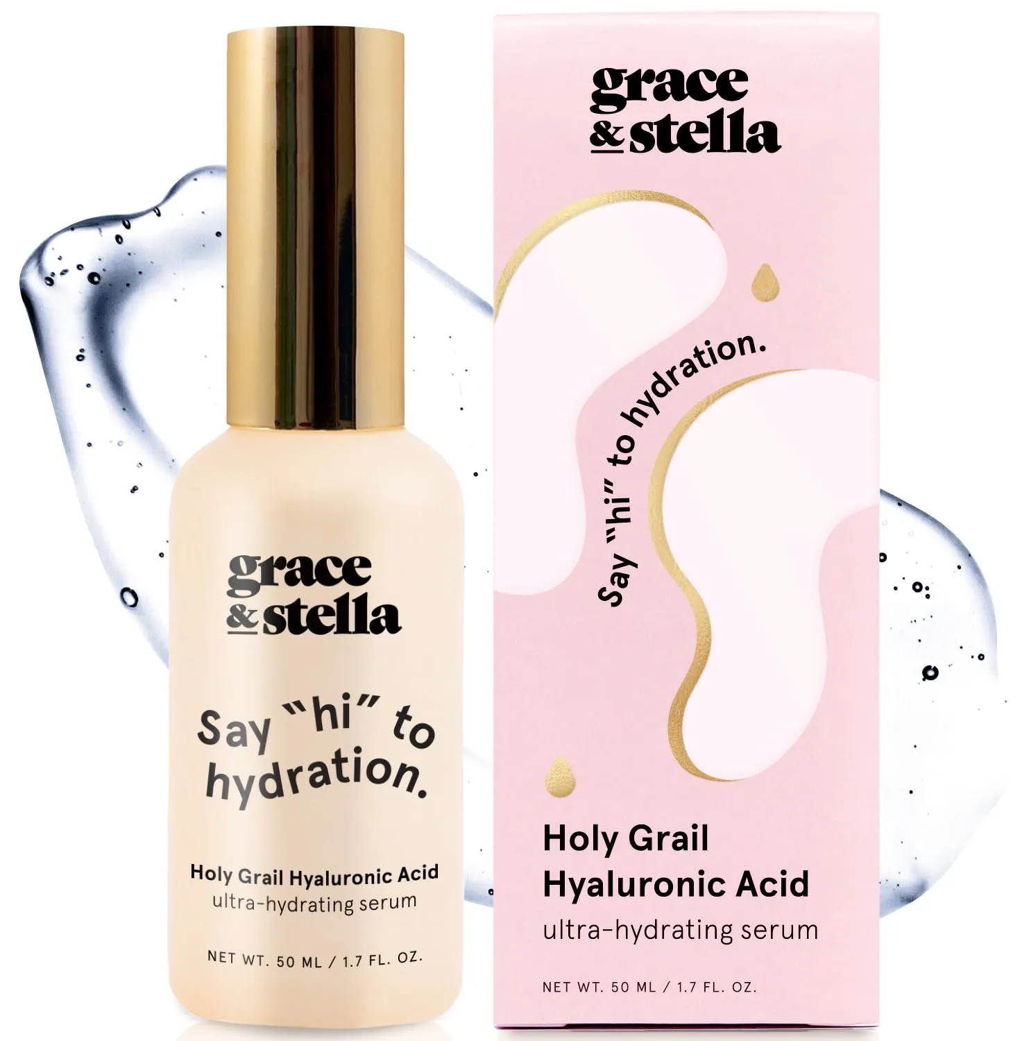 grace & stella Award Winning Hyaluronic Acid Serum (50ml/1.7 fl oz) Hydrating Hyaluronic Acid Serum for Face - Acido Hialuronico for Women - Remove Fine Lines, Wrinkles, Anti Aging - Vegan Skincare