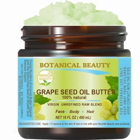 GRAPE SEED OIL BUTTER Pure Natural Virgin Unrefined RAW 16 Fl. Oz.- 480 ml for FACE, SKIN, BODY, DAMAGED HAIR, NAILS. Rich in Vitamin E Botanical Beauty