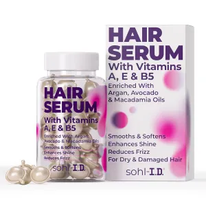 Hair Serum with Vitamins, Treatment for Dry & Damaged Strands, Reduces Frizz, Enhances Shine, Moisturizer for Silky Smooth Locks, Non-Greasy Formula for Manageable Results - 40 capsules