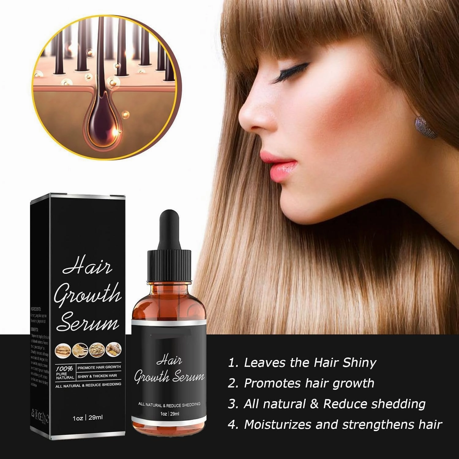 Hair Growth Serum, Hair Growth Serum For Black Women, 29ml Love Hair Serum, Anti Hair Loss Nourishes Dry Damaged Hair (5PCS)