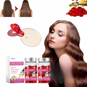 Hair Treatment Serum- Hair Vitamin Oil Capsules- Keratin Hair Treatment with Avocado & Argan Oil, Vitamins A C E Pro B5 Hair Styling Serum for Frizzy & Dry - no Rinse Conditioner (Red-2 bottles)