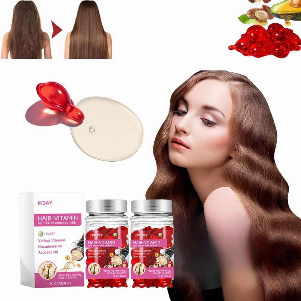 Hair Treatment Serum- Hair Vitamin Oil Capsules- Keratin Hair Treatment with Avocado & Argan Oil, Vitamins A C E Pro B5 Hair Styling Serum for Frizzy & Dry - no Rinse Conditioner (Red-2 bottles)