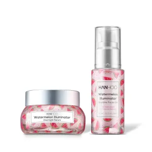 Hanhoo - Watermelon Illuminator Set | Daytime Facial Oil and Overnight Serum - Skincare for a Glowing Complexion - For All Skin Types (1 of Each)