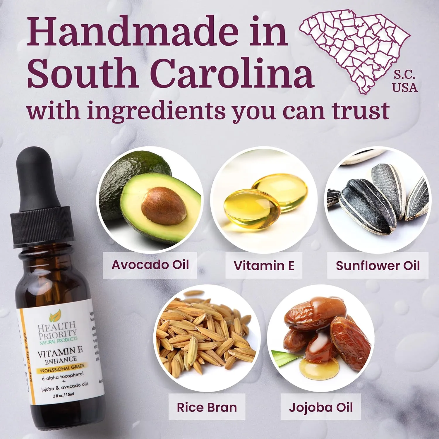 Health Priority Vitamin E Oil - 15,000 IU Vitamin E Serum for Face and Hair - Organic, Handmade - Non-GMO, Gluten-Free, Vegan - Oil for Scars, Wrinkles, Stretch Marks - Scented, 0.5 Fl Oz