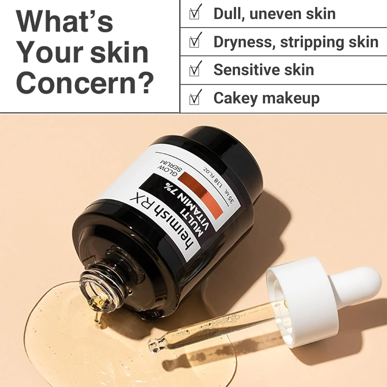 HEIMISH RX Multi Vitamin Glow Serum - Vitamin C Serum for face, Dark Spot & Hyperpigmentation Reduction, Anti Aging, Skin Brightening with Vitamin C 7%, Niacinamide 5% - 35 ml (1.18 fl. oz)