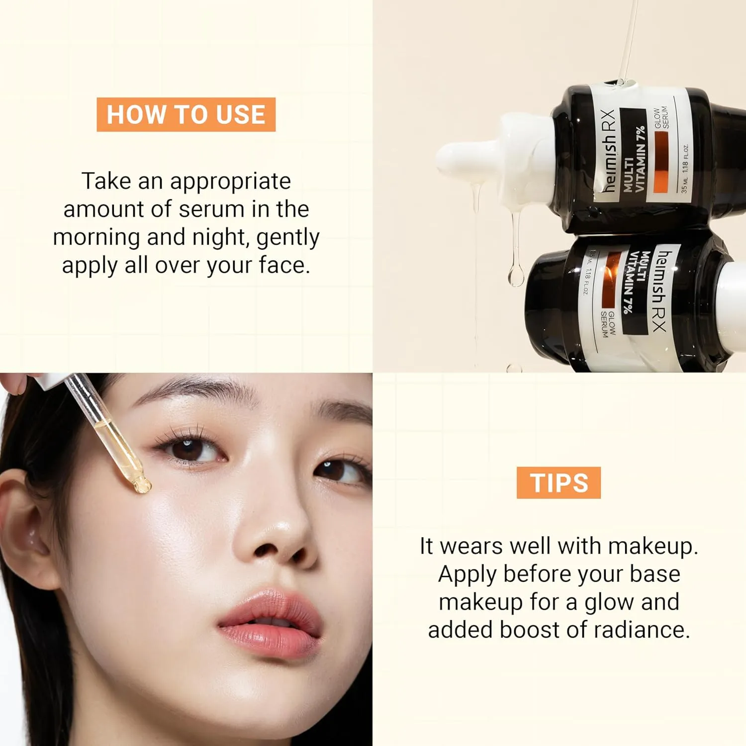 HEIMISH RX Multi Vitamin Glow Serum - Vitamin C Serum for face, Dark Spot & Hyperpigmentation Reduction, Anti Aging, Skin Brightening with Vitamin C 7%, Niacinamide 5% - 35 ml (1.18 fl. oz)