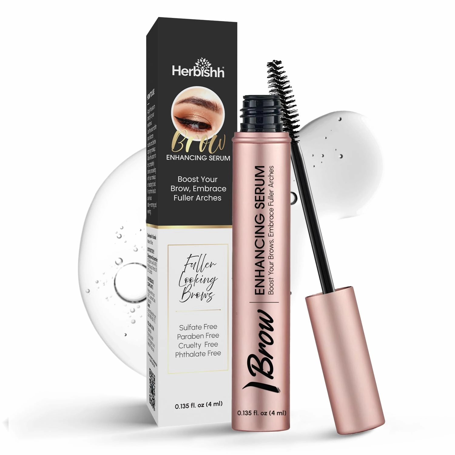 Herbishh Eyebrow Enhancing Serum, Fuller & Thicker Brows, Infused with Hydrating & Strengthening Formula, Sulfate-Free, Travel-Friendly Brow Enhancer, 0.135 fl. oz