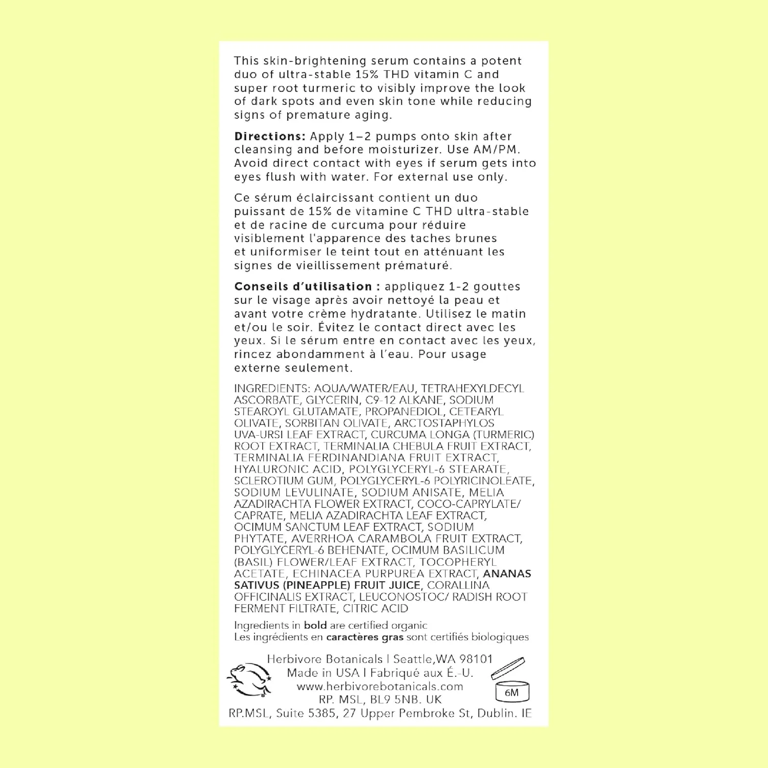 HERBIVORE Nova Brightening Serum for Face – 15% Vitamin C   Turmeric to Visibly Improve the Look of Dark Spots and Even Skin Tone, Plant-based, Vegan, Cruelty-free, 30mL /1 oz