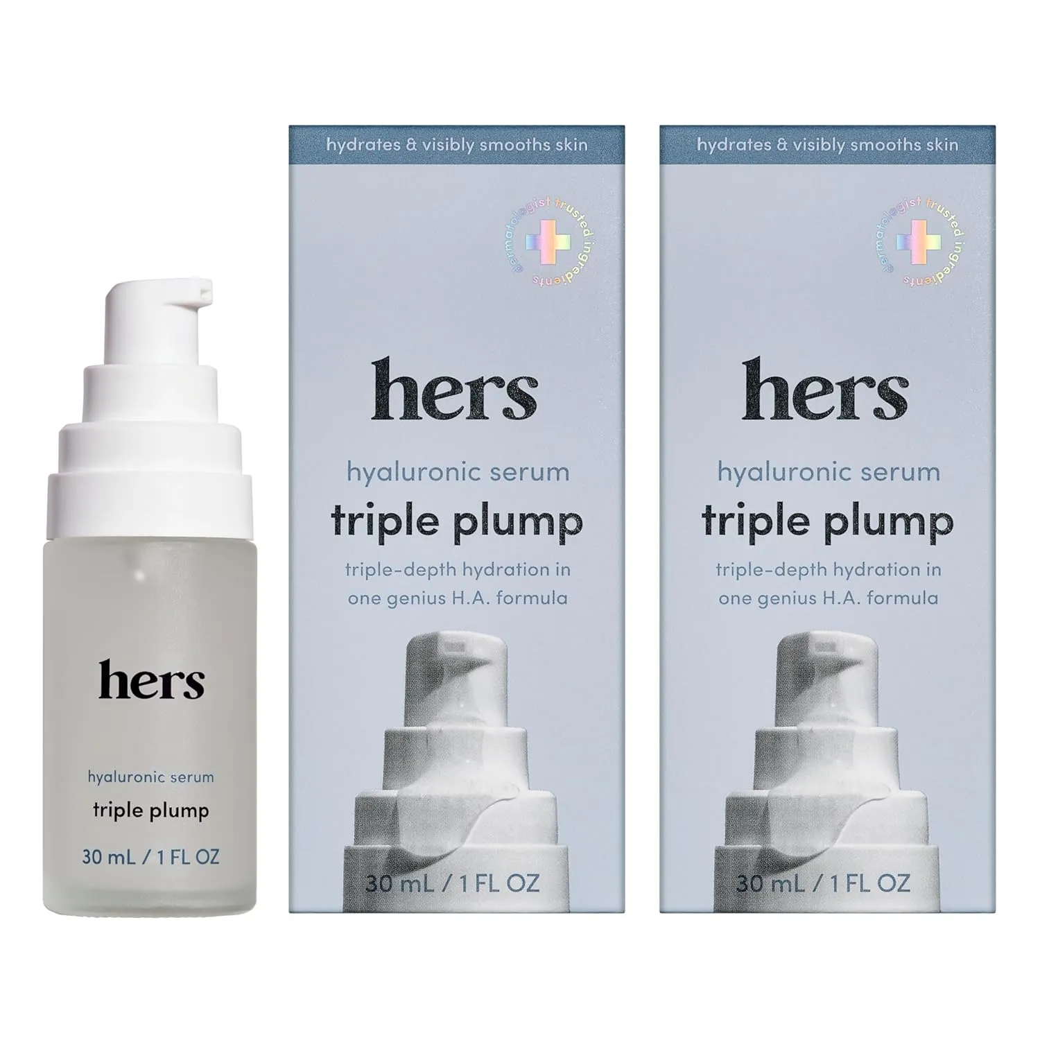 hers Triple Plump Hyaluronic Face Serum, 2 Pack - Deeply Hydrating Hyaluronic Acid Face Serum with 3 Different Molecular Weights - Provides 3 Levels of Hydration - 2 x 1 fl oz