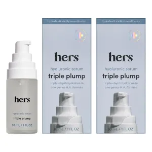 hers Triple Plump Hyaluronic Face Serum, 2 Pack - Deeply Hydrating Hyaluronic Acid Face Serum with 3 Different Molecular Weights - Provides 3 Levels of Hydration - 2 x 1 fl oz