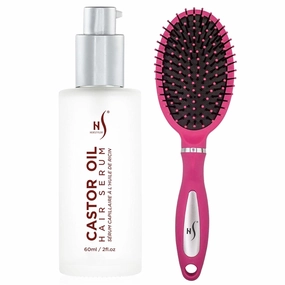 HerStyler Castor Oil Hair Serum Hair Detangler Brush Set
