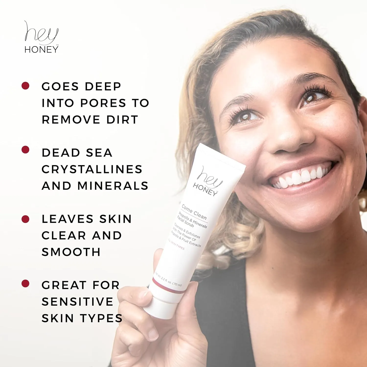 Hey Honey Skincare Propolis and Dead Sea Salt Microdermabrasion Facial Scrub For Sensitive Skin | Non-Abrasive Exfoliating Aimed Brighten Acne Scars, Remove Blackheads & Dead Skin Cells | 2.2 oz