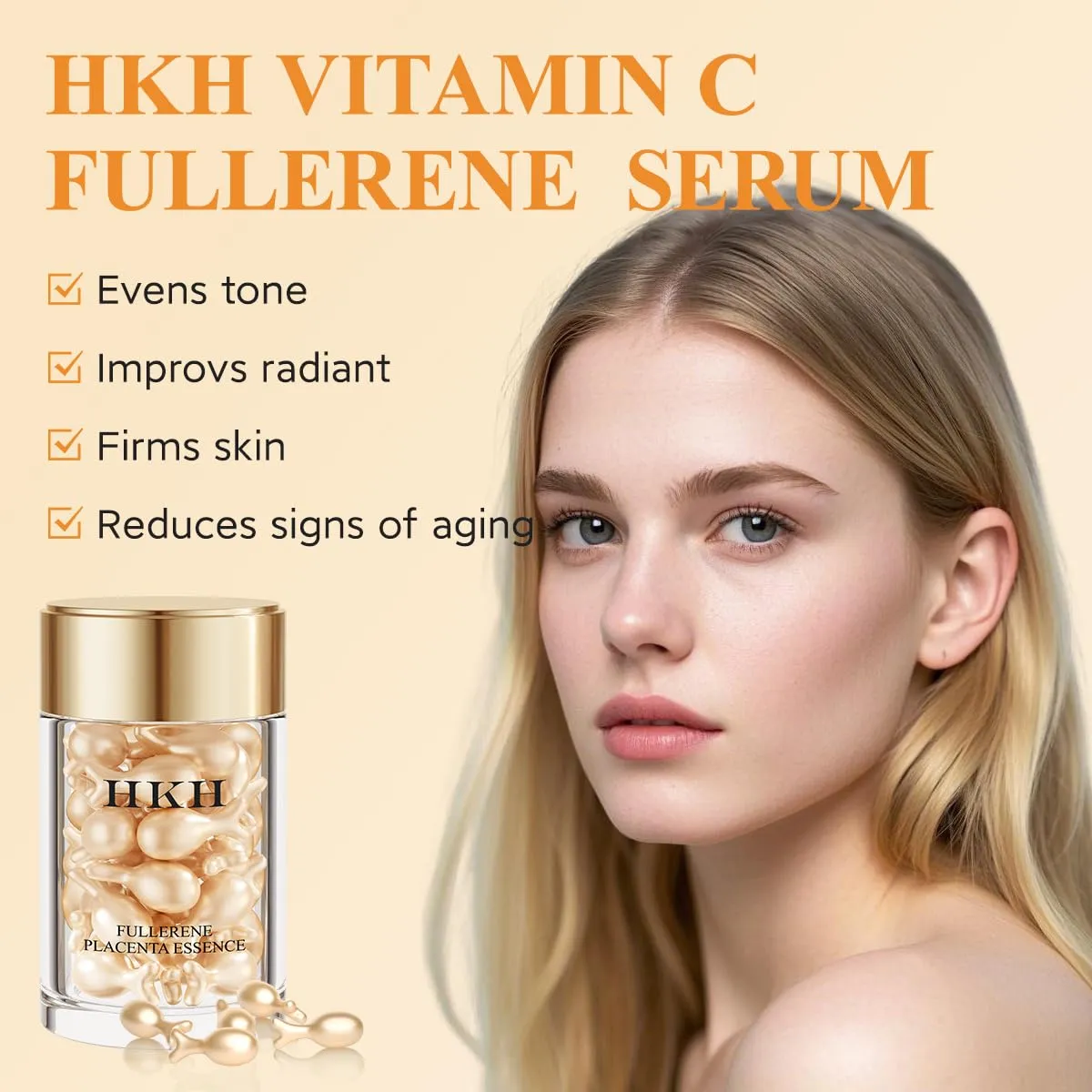 HKH Vitamin C Serum For Face, Anti-Aging Vit C with Vitamin E Serum Capsules, Evens Skin Tone & Reduces Wrinkles, 48 Travel Size Skincare Capsules for Smooth, Hydrated & Firmed Skin