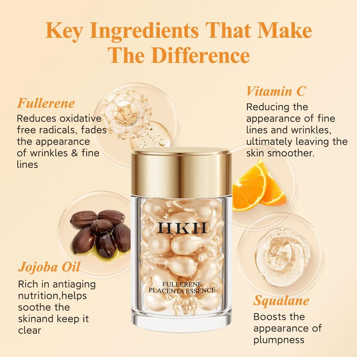 HKH Vitamin C Serum For Face, Anti-Aging Vit C with Vitamin E Serum Capsules, Evens Skin Tone & Reduces Wrinkles, 48 Travel Size Skincare Capsules for Smooth, Hydrated & Firmed Skin