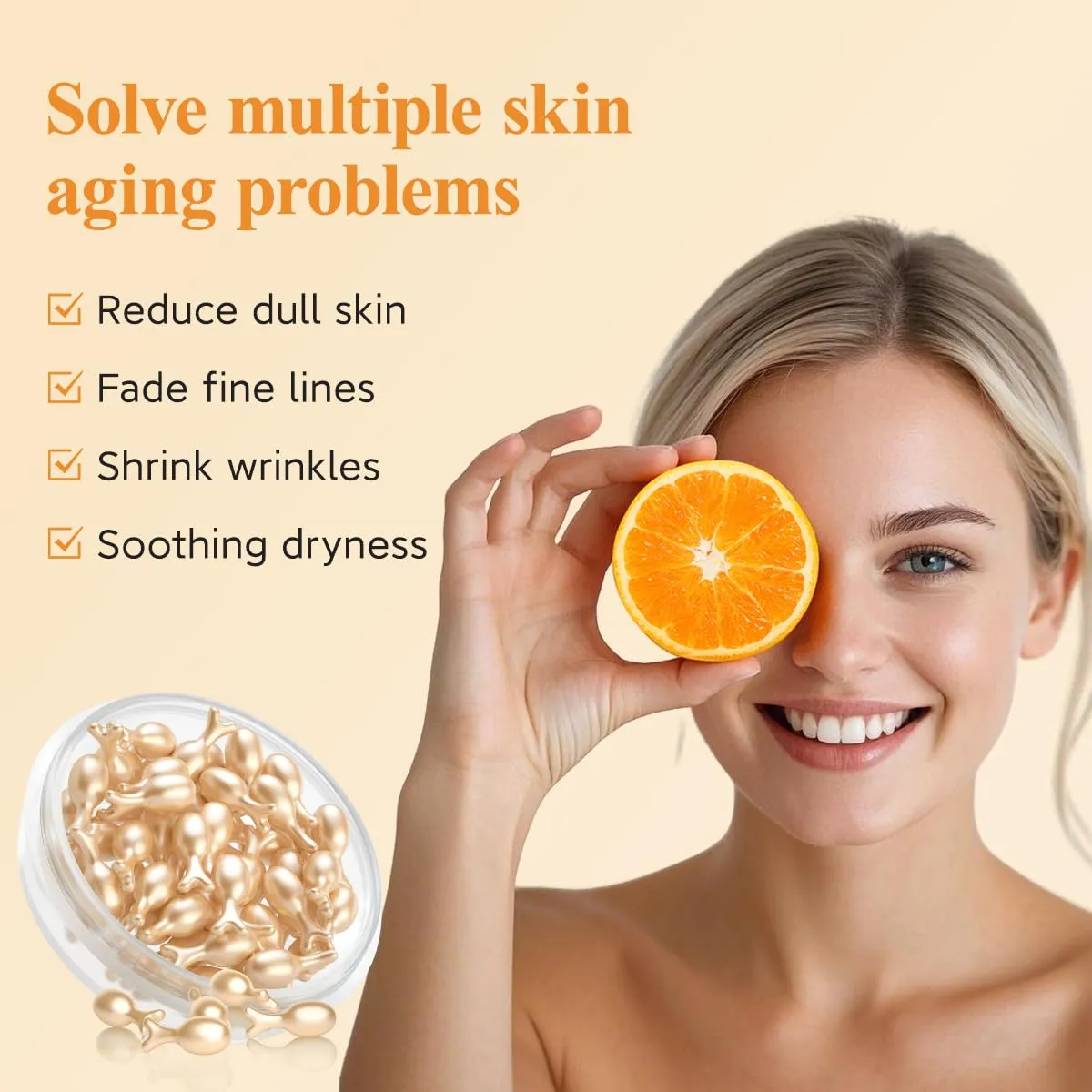 HKH Vitamin C Super Serum for Face - Anti Aging Vitamin E Facial Serum Capsules with Niacinamide, Vit C Serum Oil for Women, Even Skin Tone, Reduce Wrinkles, Moisturise, Travel Friendly (76 Capsules)