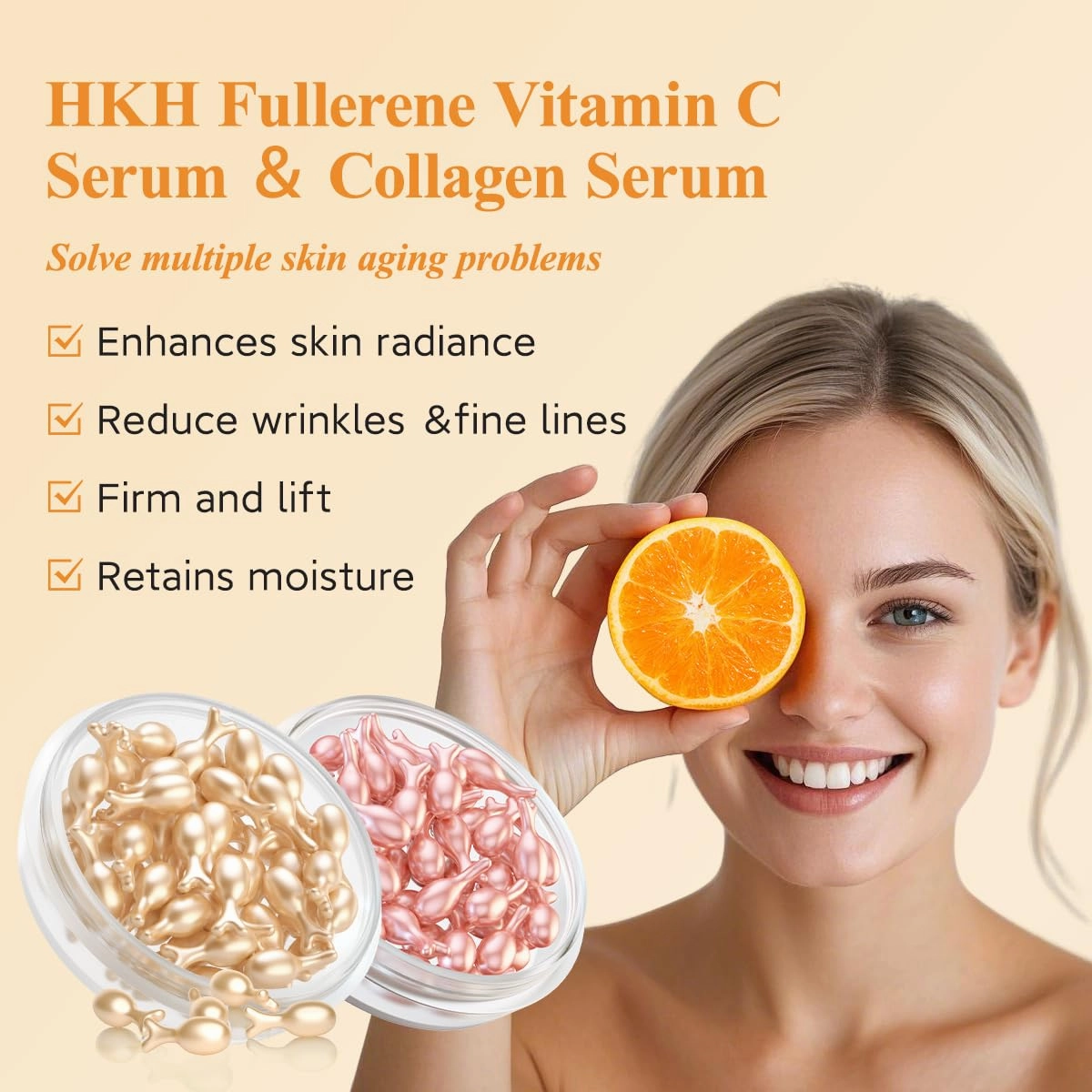 HKH Vitamin C & Retinol Serum for Face - Vit C Oil Capsule with Niacinamide, Anti Again Vit A Night Serum Capsule for Women, Reduces Fine Lines, Even Skin Tone, Firming Skin, Moisturise (38 38 ct)
