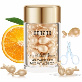 HKH Vitamin C Face Serum Oil Vit C with Vitamin E Anti-Again Serum Capsules, Firming Skin & Reduces Fine Lines, 48 Travel-Friendly Skincare Capsules for Smooth, Moisturized Skin, with Scissors