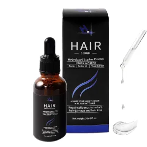 HM Hair Growth Serum with Biotin, Castor Oil, Amino Acids & Hydrolyzed Lupine Protein | Prevents Hair Breakage, Hair Loss & Thinning | Scalp Strengthening Formula | Vegan-Friendly | Non-Greasy