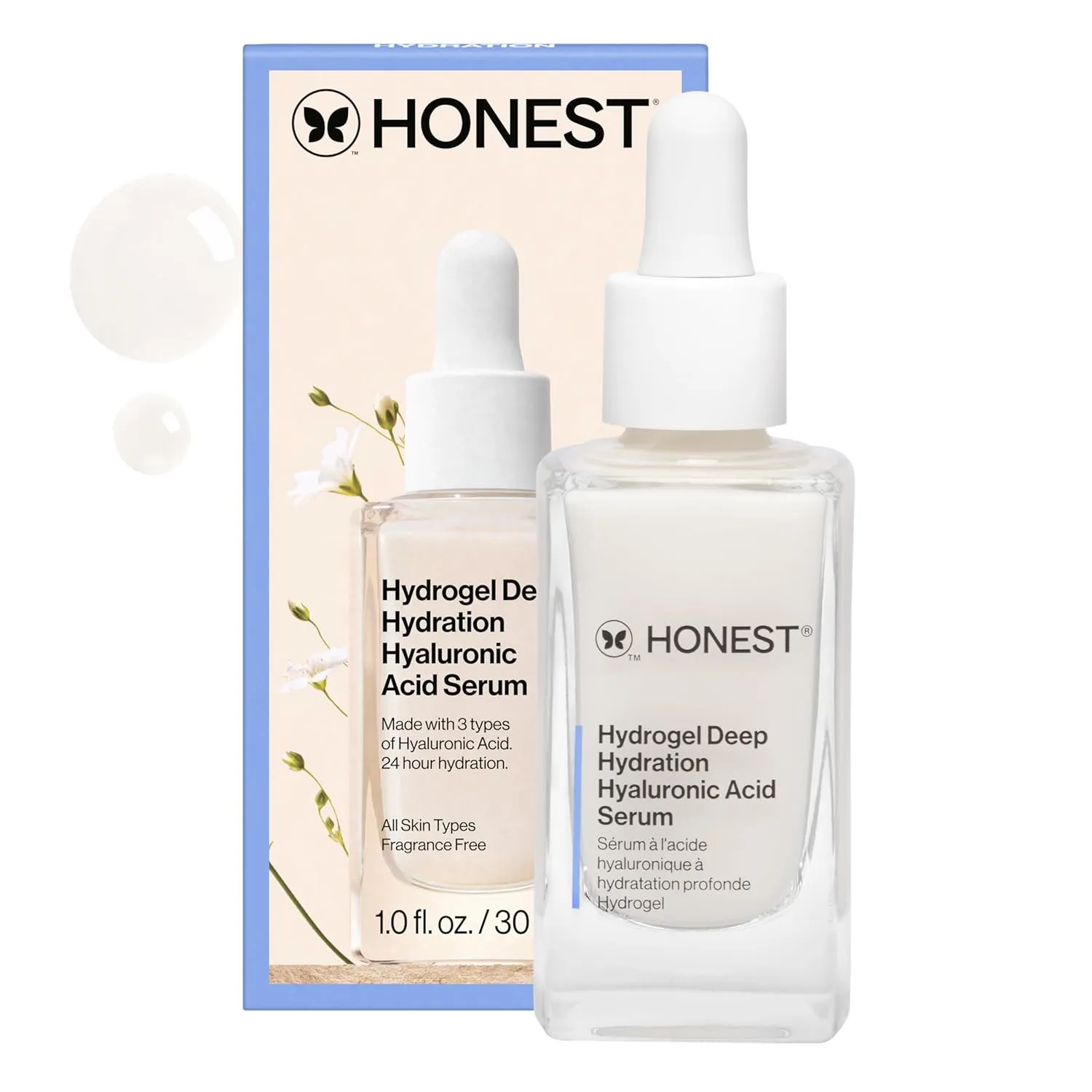 Honest Beauty Hydrogel Deep Hydration Hyaluronic Acid Serum | Moisturizes   Plumps | Hypoallergenic, Fragrance Free, Vegan, Gentle for Sensitive Skin | 1 fl oz