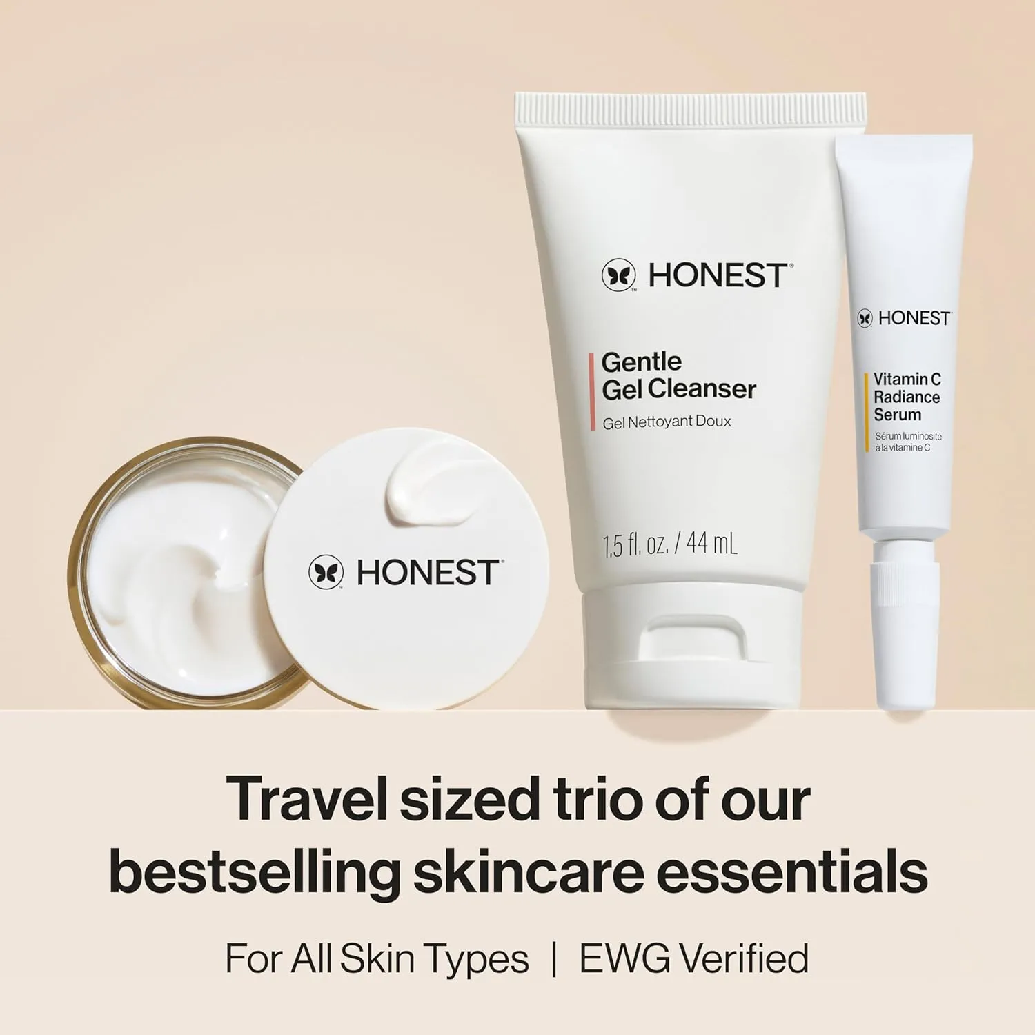 Honest Beauty The Icons Skincare Trio Travel Kit | Mini Hydrogel Cream, Gentle Gel Cleanser, Vitamin C Radiance Serum | Gentle for Sensitive Skin   Vegan