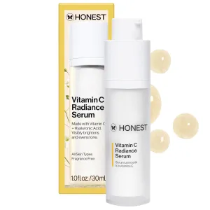 Honest Beauty Vitamin C Radiance Serum | Improves   Brightens Skin Tone and Complexion | Gentle for Sensitive Skin, Fragrance Free, Vegan | 1 fl oz