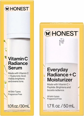 Honest Beauty Get Glowing Bundle | Vitamin C Brightening Serum   Everyday Moisturizer | Improves Skin Tone | Gentle for Sensitive Skin, Fragrance Free, Vegan | 1 fl oz, 1.7 fl oz