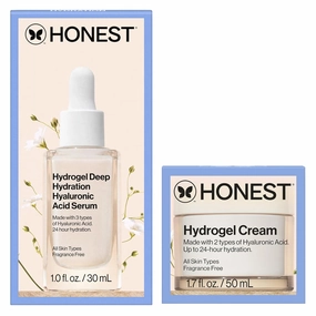 Honest Beauty Hydrogel Bundle | Moisturizing Hydrogel Cream   Deep Hydration Hyaluronic Acid Serum | Gentle for Sensitive Skin, Fragrance Free, Vegan | 1.7 fl oz, 1 fl oz