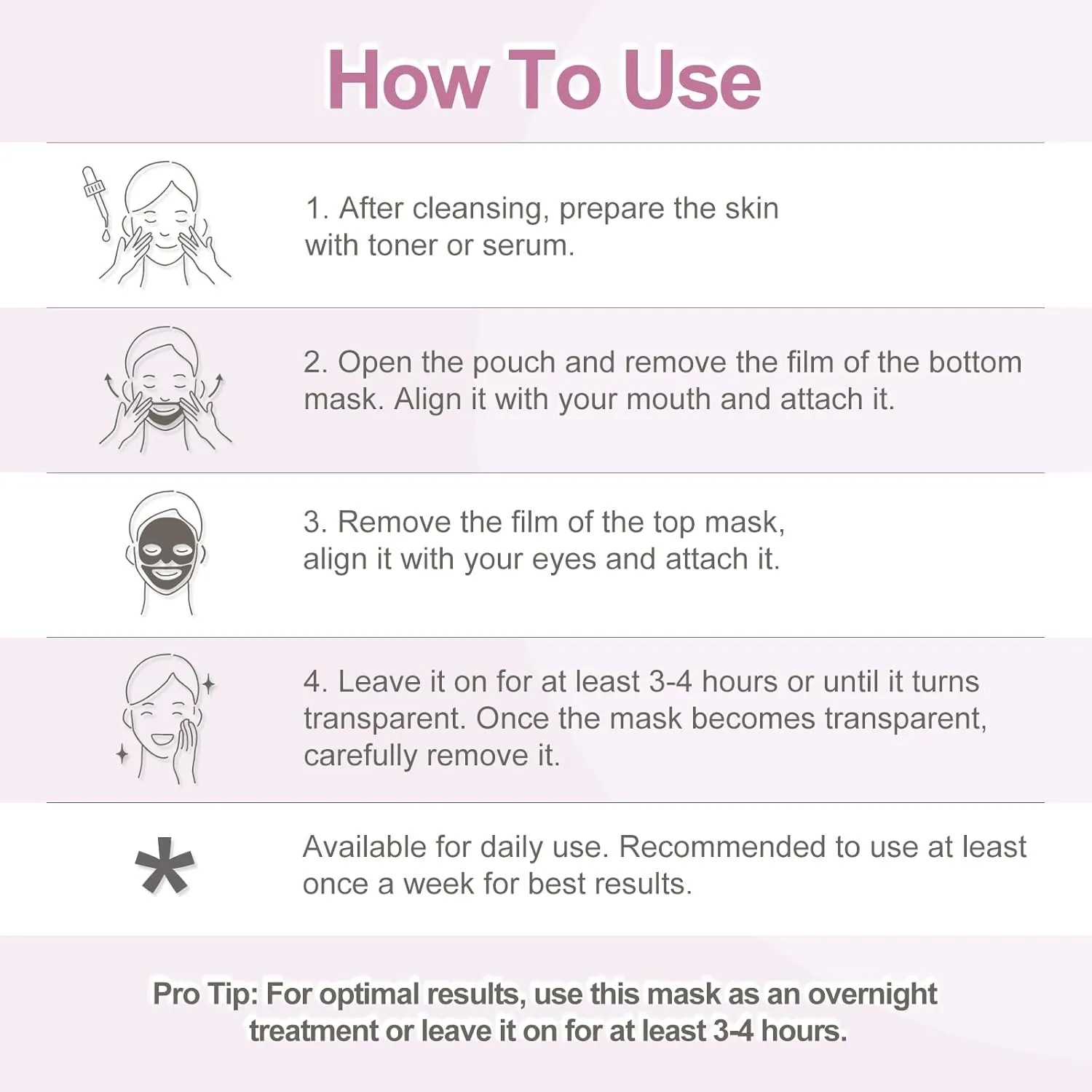 Humanized Collagen Real Deep Overnight Mask,Hydrating Firming,Anti-ageing Hydrogel Mask,for All Skin Types,Elasticity Improvement,Pore Minimizing,Minimize Wrinkles,4Pcs,Pink