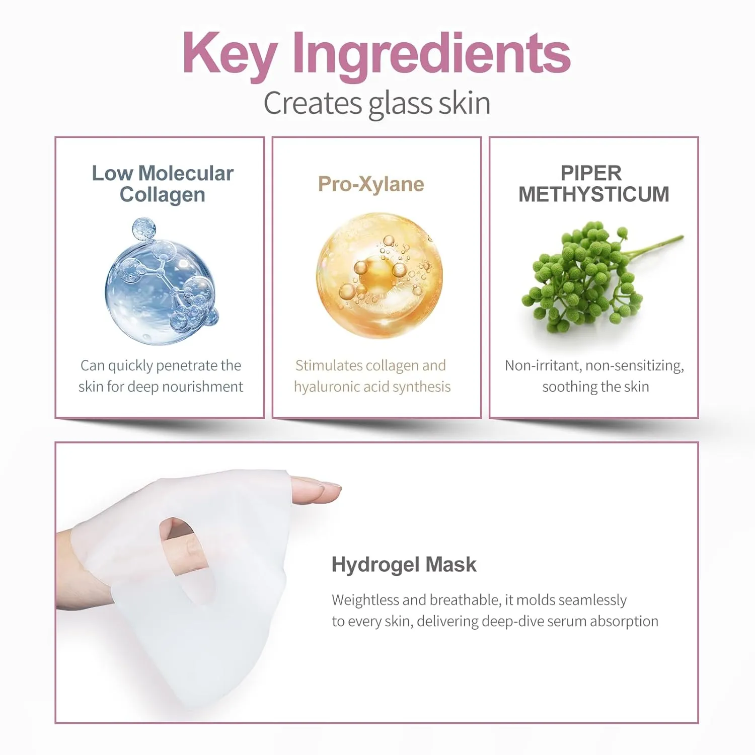 Humanized Collagen Real Deep Overnight Mask,Hydrating Firming,Anti-ageing Hydrogel Mask,for All Skin Types,Elasticity Improvement,Pore Minimizing,Minimize Wrinkles,4Pcs,Pink