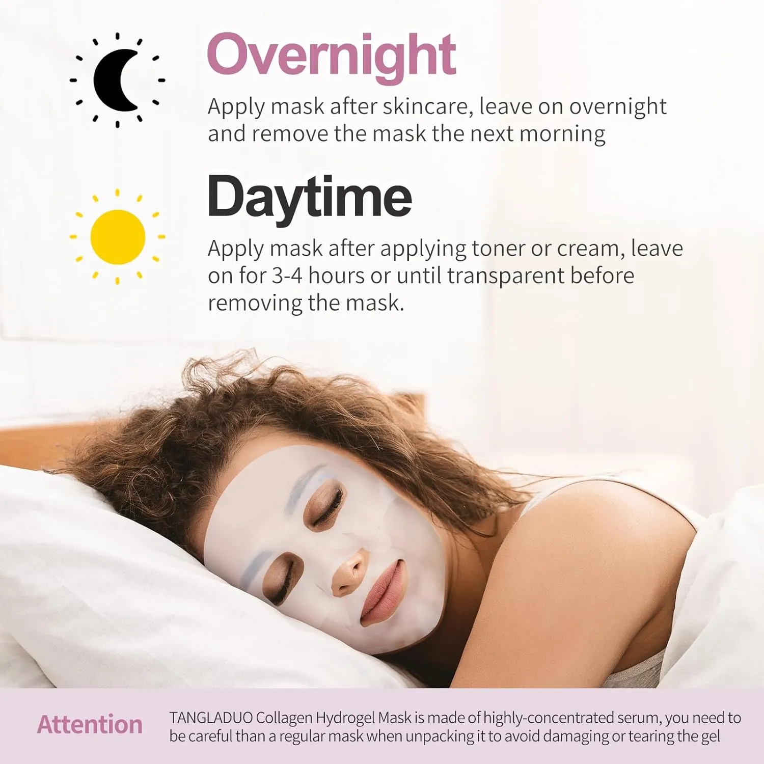 Humanized Collagen Real Deep Overnight Mask,Hydrating Firming,Anti-ageing Hydrogel Mask,for All Skin Types,Elasticity Improvement,Pore Minimizing,Minimize Wrinkles,4Pcs,Pink