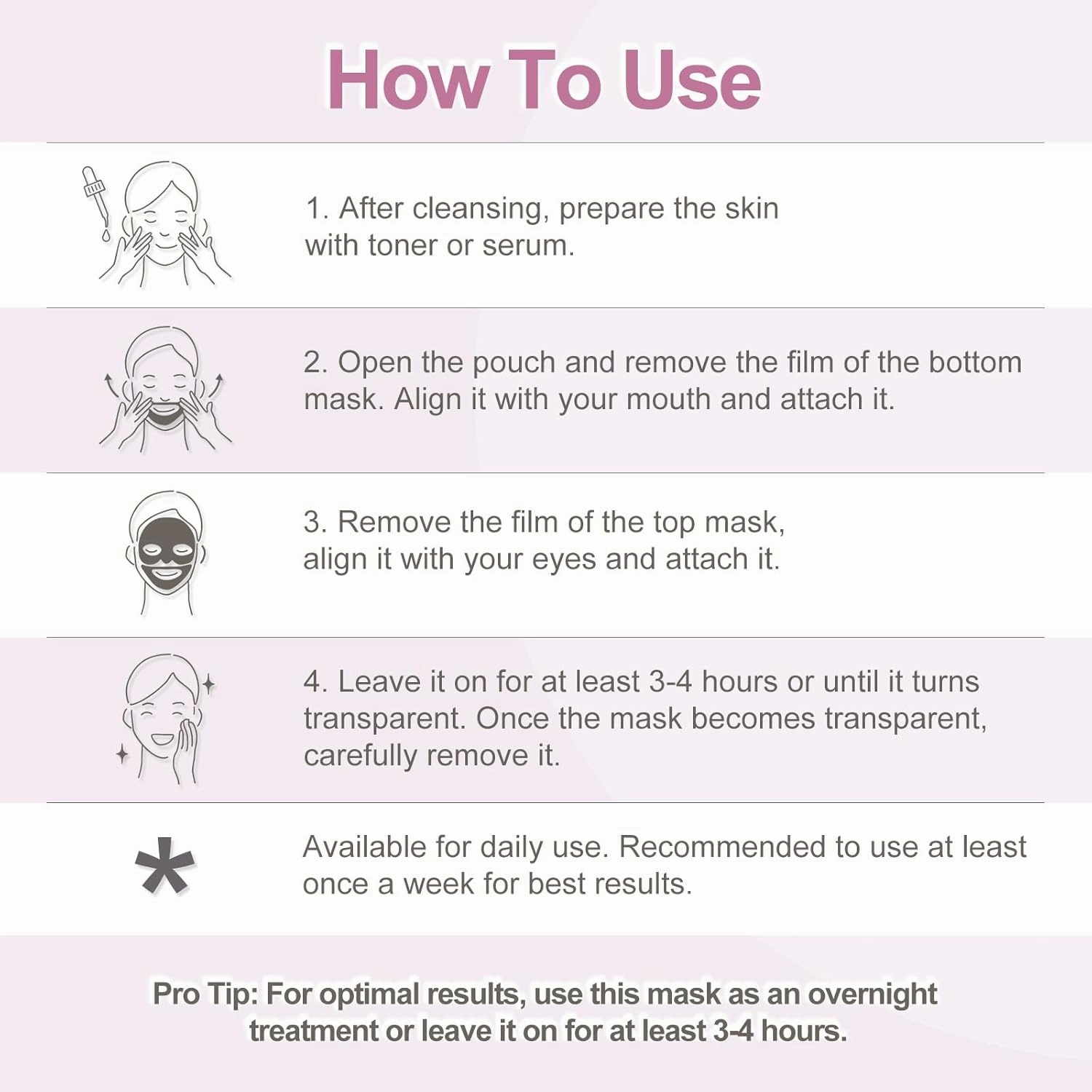 Humanized Collagen Real Deep Overnight Mask,Hydrating Firming,Anti-ageing Hydrogel Mask,for All Skin Types,Elasticity Improvement,Pore Minimizing,Minimize Wrinkles,8Pcs,Pink