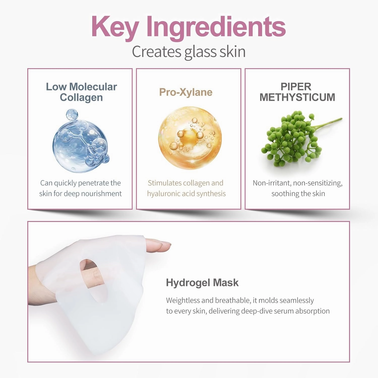 Humanized Collagen Real Deep Overnight Mask,Hydrating Firming,Anti-ageing Hydrogel Mask,for All Skin Types,Elasticity Improvement,Pore Minimizing,Minimize Wrinkles,8Pcs,Pink